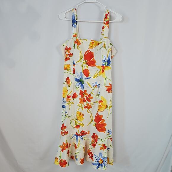 madison leigh Dresses & Skirts - MADISON LEIGH Floral Sundress Ruffle Trumpet Hem Wide Strap Summer Wedding Sz M